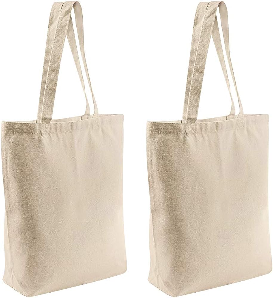 Canvas Tote Bags,2 Pcs Tote Bags Multi-Purpose Reusable Blank Canvas Bags Use For Grocery Bags,Shopping Bags,DIY Gift Bags