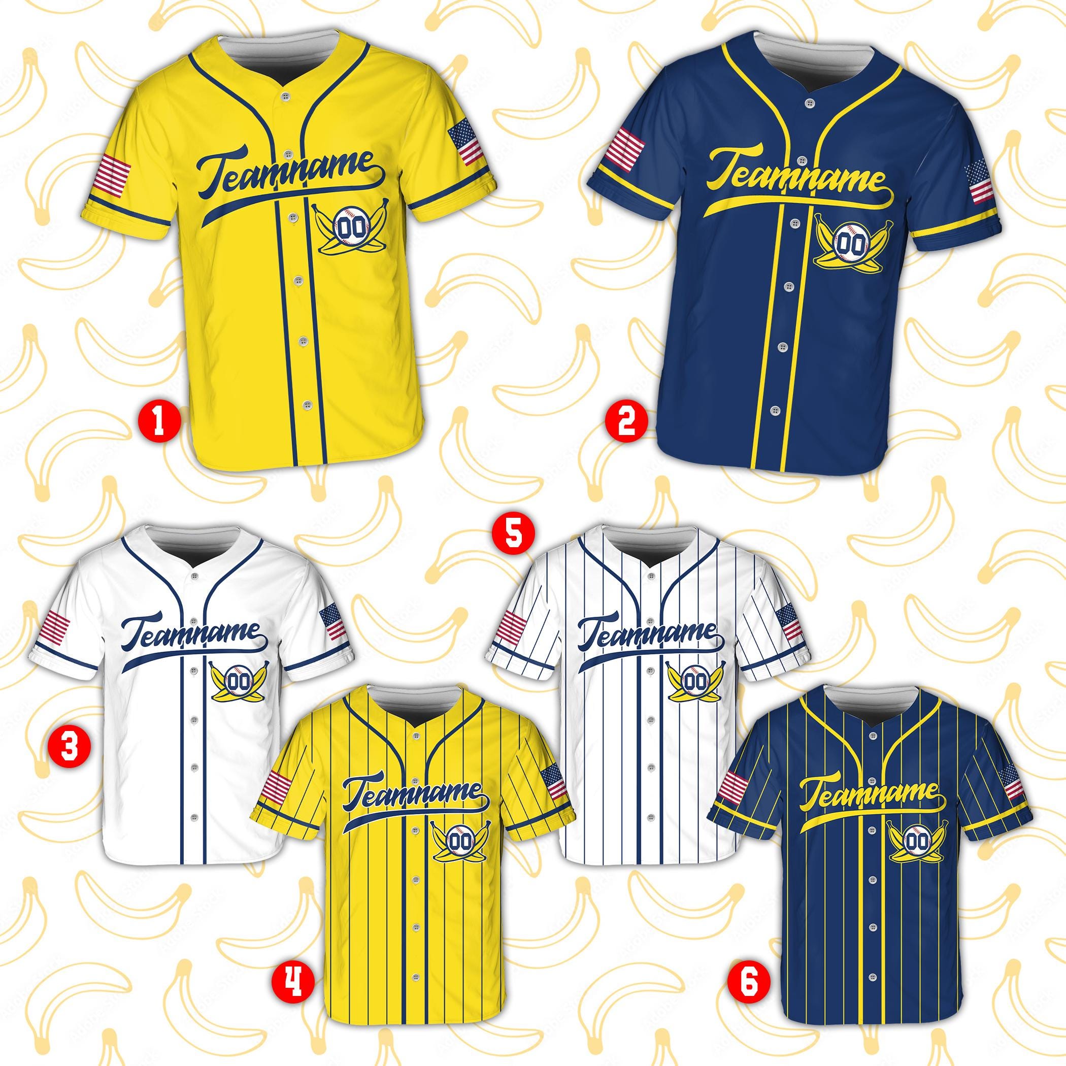 Custom Bananas Youth Baseball Jersey, Personalized Name Number Toddler Bananas Shirt, Yellow Team Uniform, Team Matching Jersey