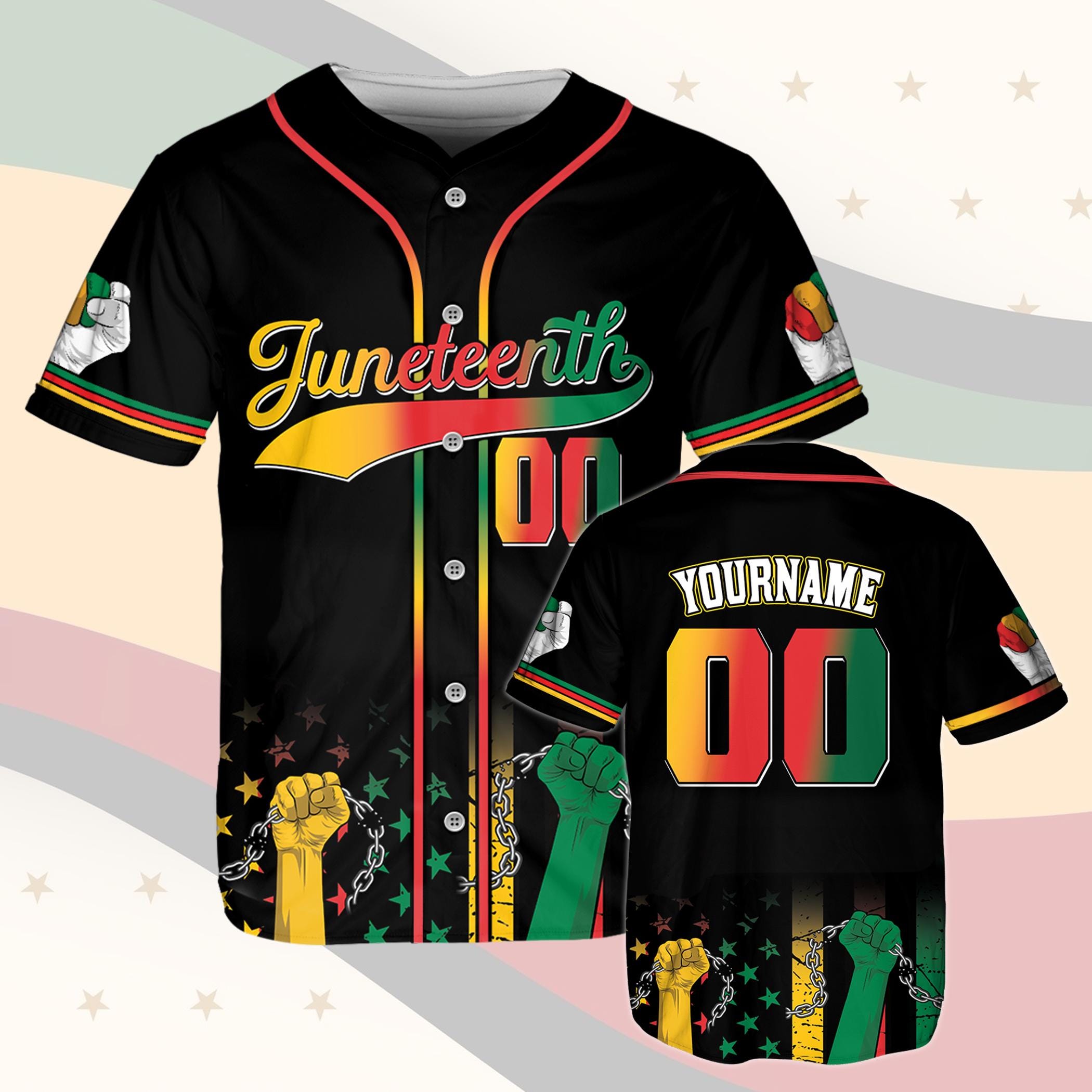 Personalized Gradient Juneteenth Baseball Jersey, Custom Name Number Jersey, Black History Month Jersey, African American Heritage Shirt