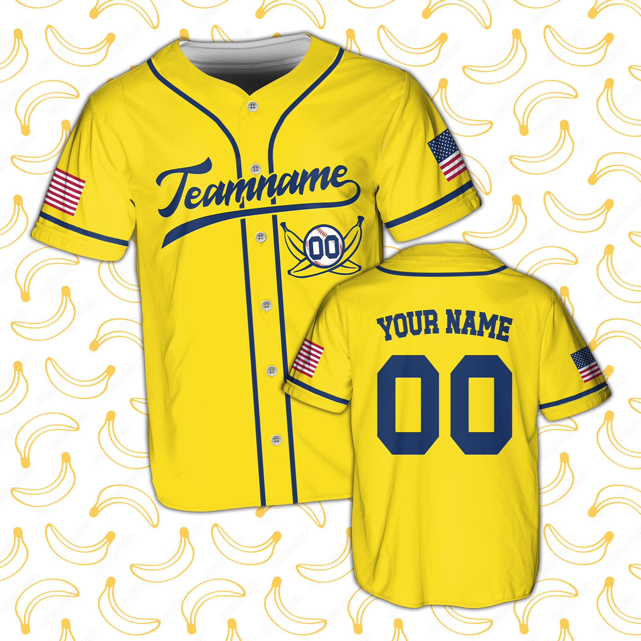 Custom Bananas Youth Baseball Jersey, Personalized Name Number Toddler Bananas Shirt, Yellow Team Uniform, Team Matching Jersey