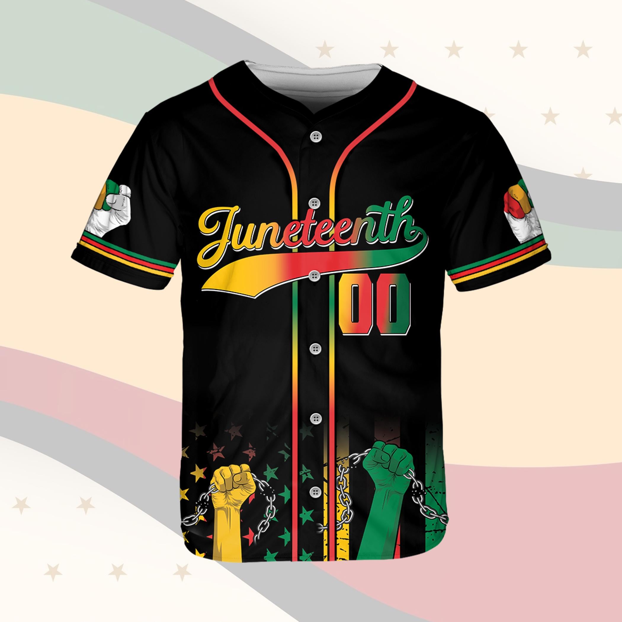 Personalized Gradient Juneteenth Baseball Jersey, Custom Name Number Jersey, Black History Month Jersey, African American Heritage Shirt