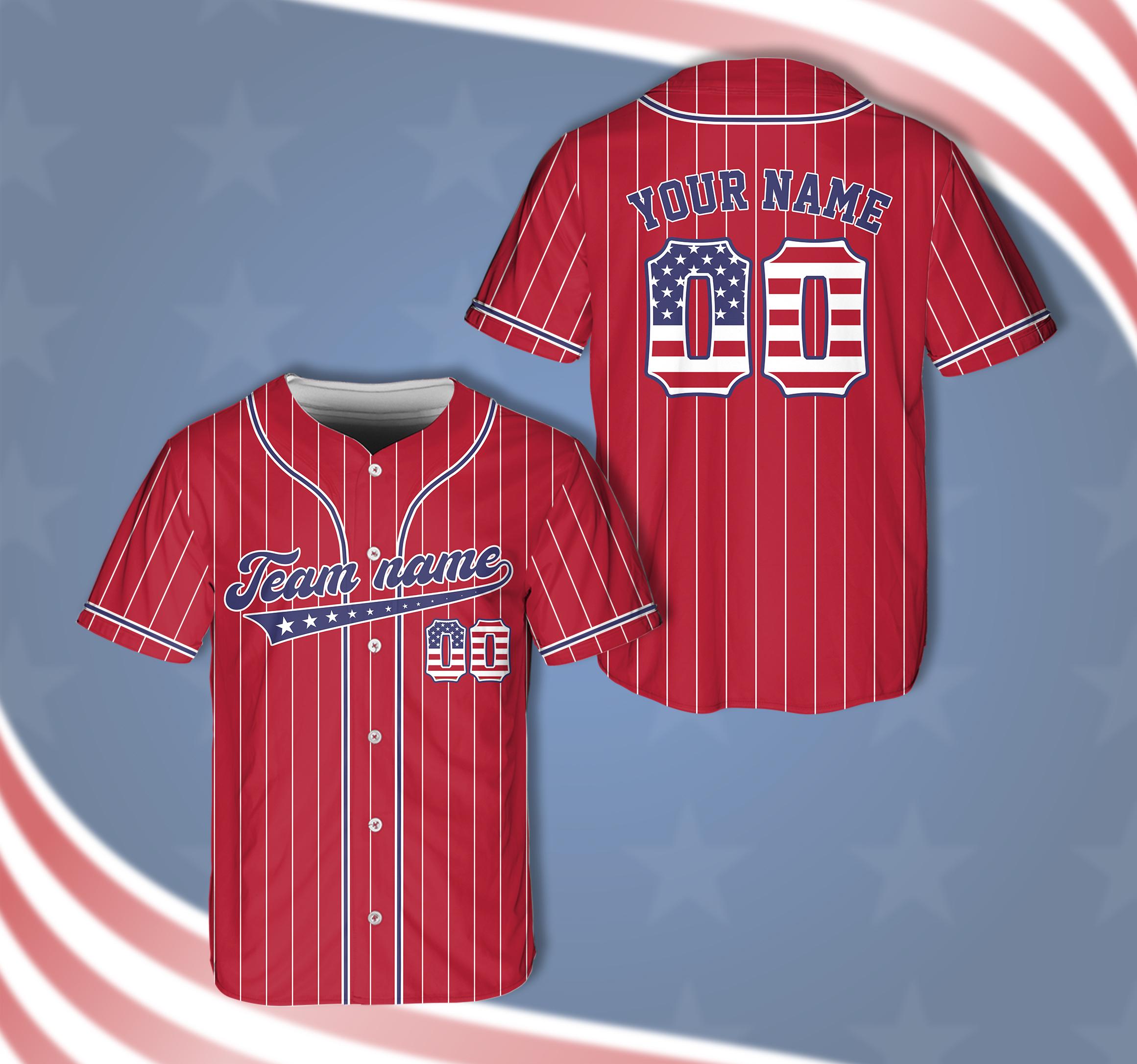 Personalized 4th of July Baseball Jersey, Custom America 250 Years 1776-2026 Jersey, Red White Blue Striped Shirt, Patriotic Button Up Shirt