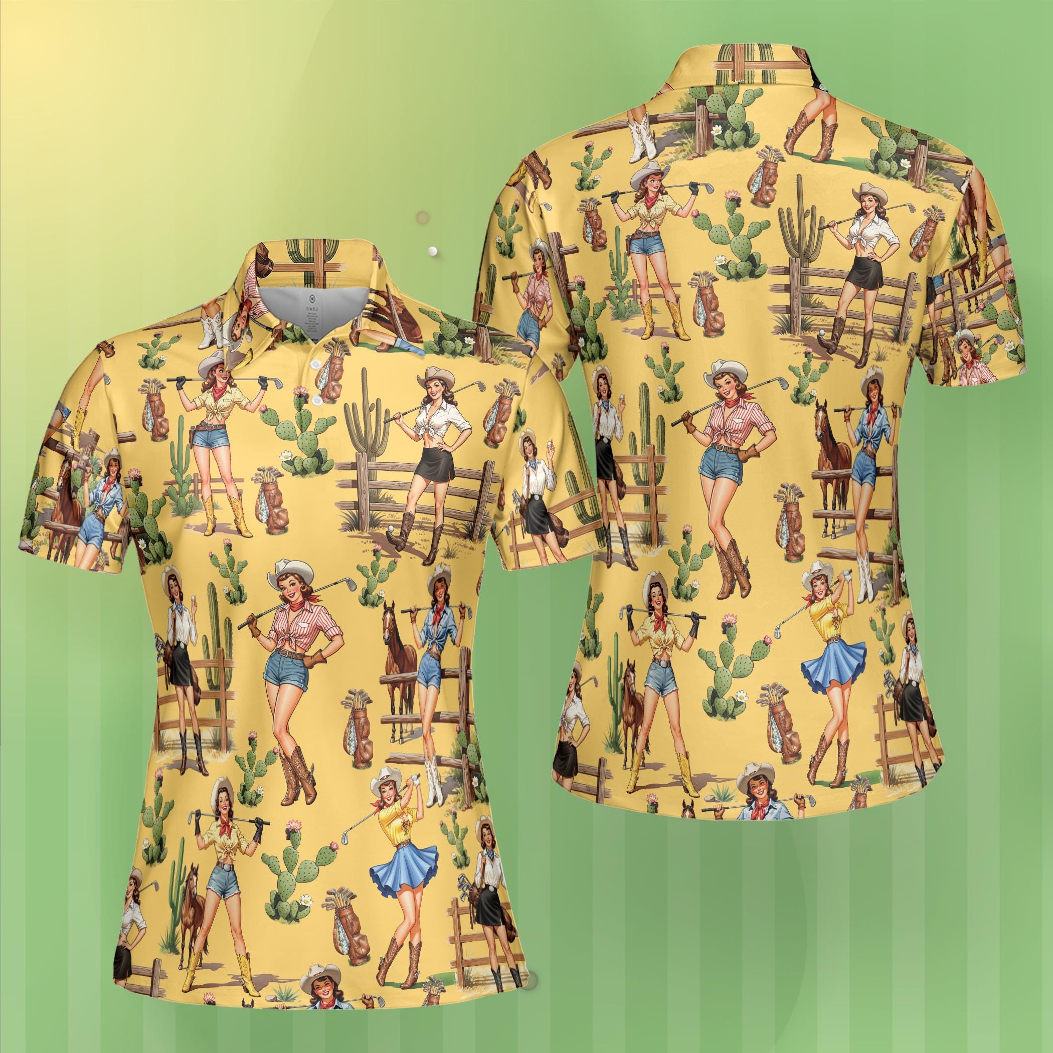 Western Cowgirl Golf Polo Shirt, Western Lover Golf Women Sleeveless Polo, Howdy Horse Riding Button Up Shirt, Matching Golfer Gift