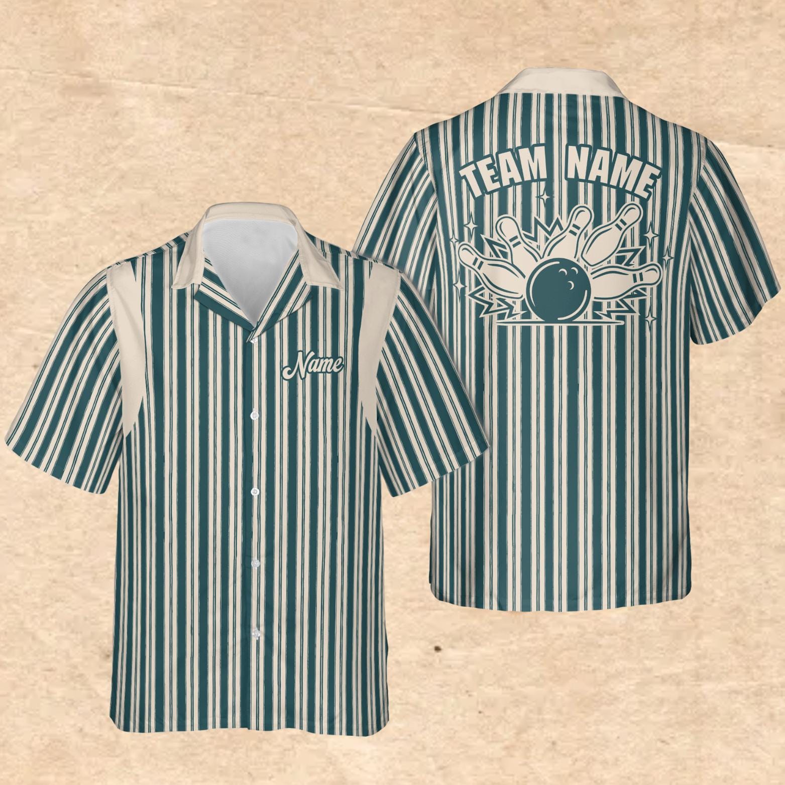 Vintage Stripes Bowling Hawaiian Shirt, Personalized Bowling Shirt for Men Women, Matching Bowling Team Button Shirt, League Outfit Gift