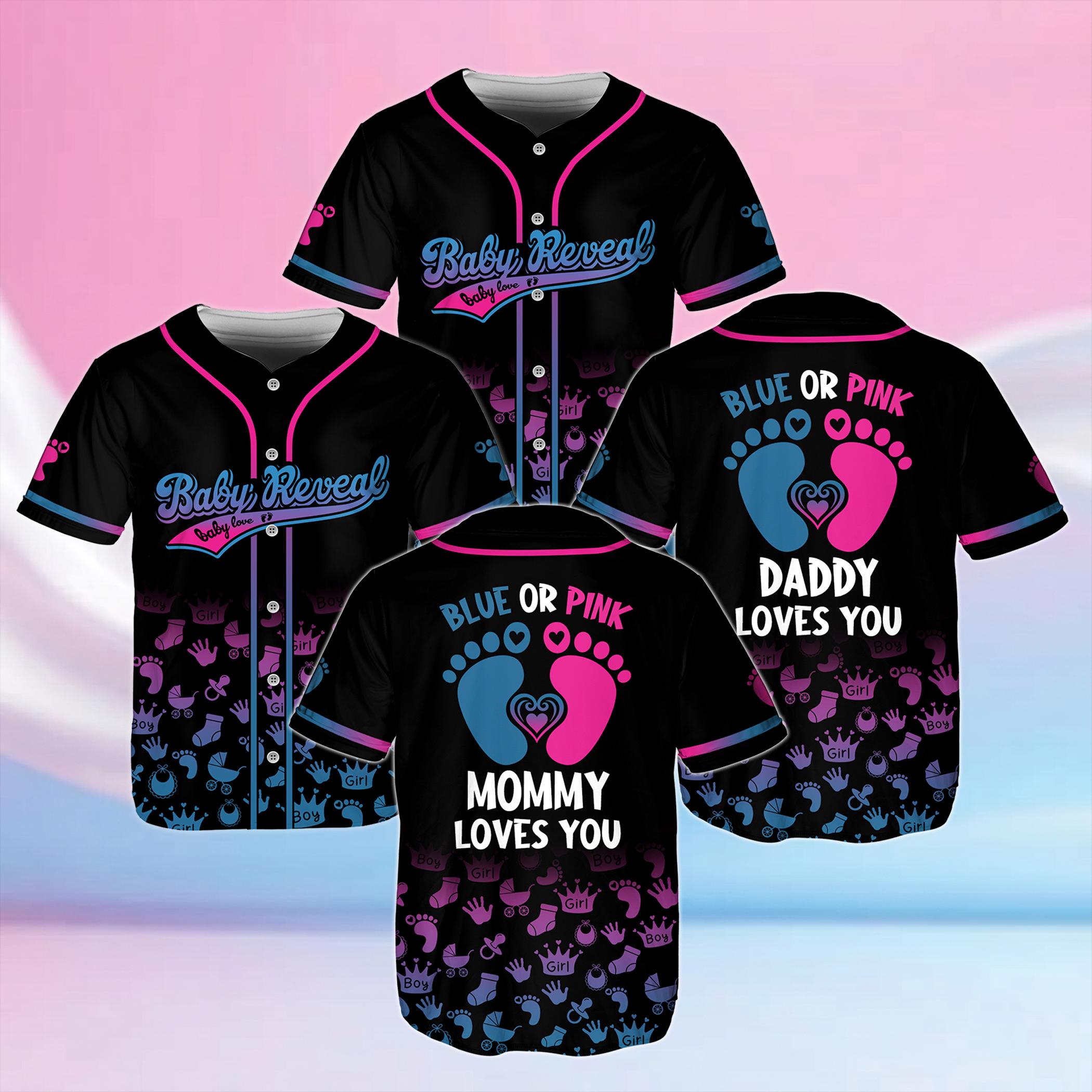 Personalized Baby Reveal Baseball Jersey, Gender Reveal Blue or Pink Baseball Jersey, Team Boy Team Girl Jersey, Reveal Party Jersey