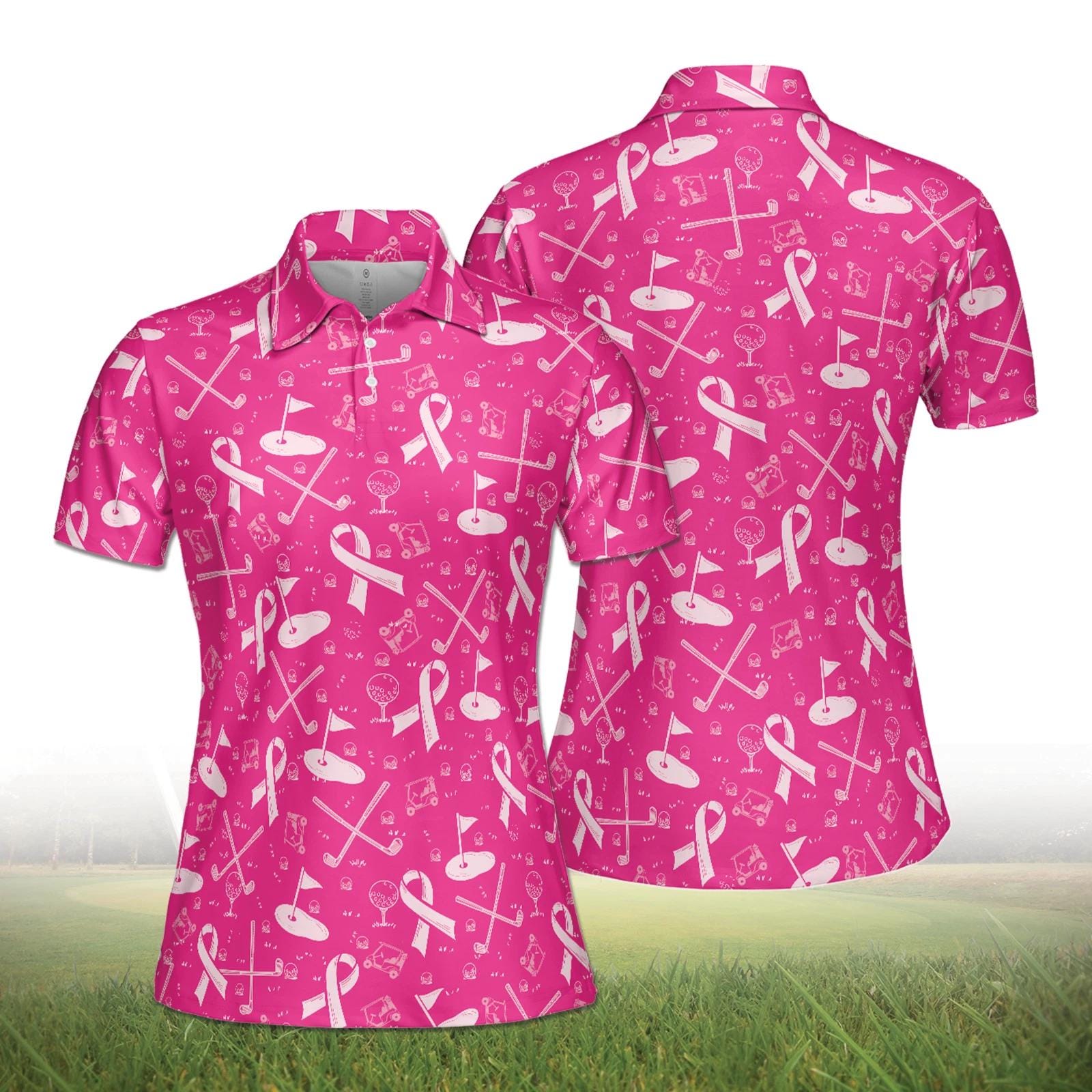 Breast Cancer Awareness Pink Golf Polo Shirt, Pink Ribbon Golf Shirt, October Awareness Outfit, Support Squad Gift, Matching Golf Team Shirt