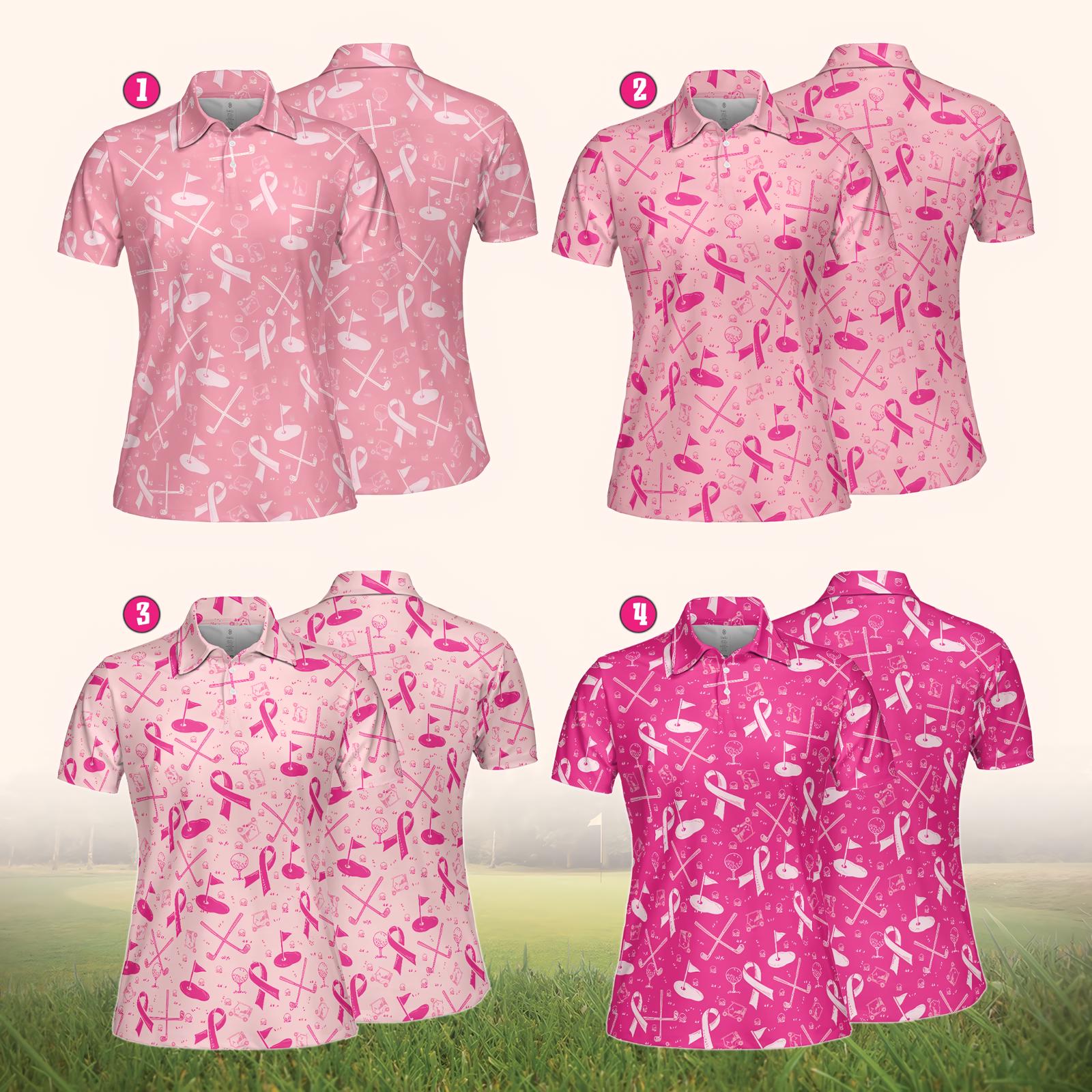 Breast Cancer Awareness Pink Golf Polo Shirt, Pink Ribbon Golf Shirt, October Awareness Outfit, Support Squad Gift, Matching Golf Team Shirt