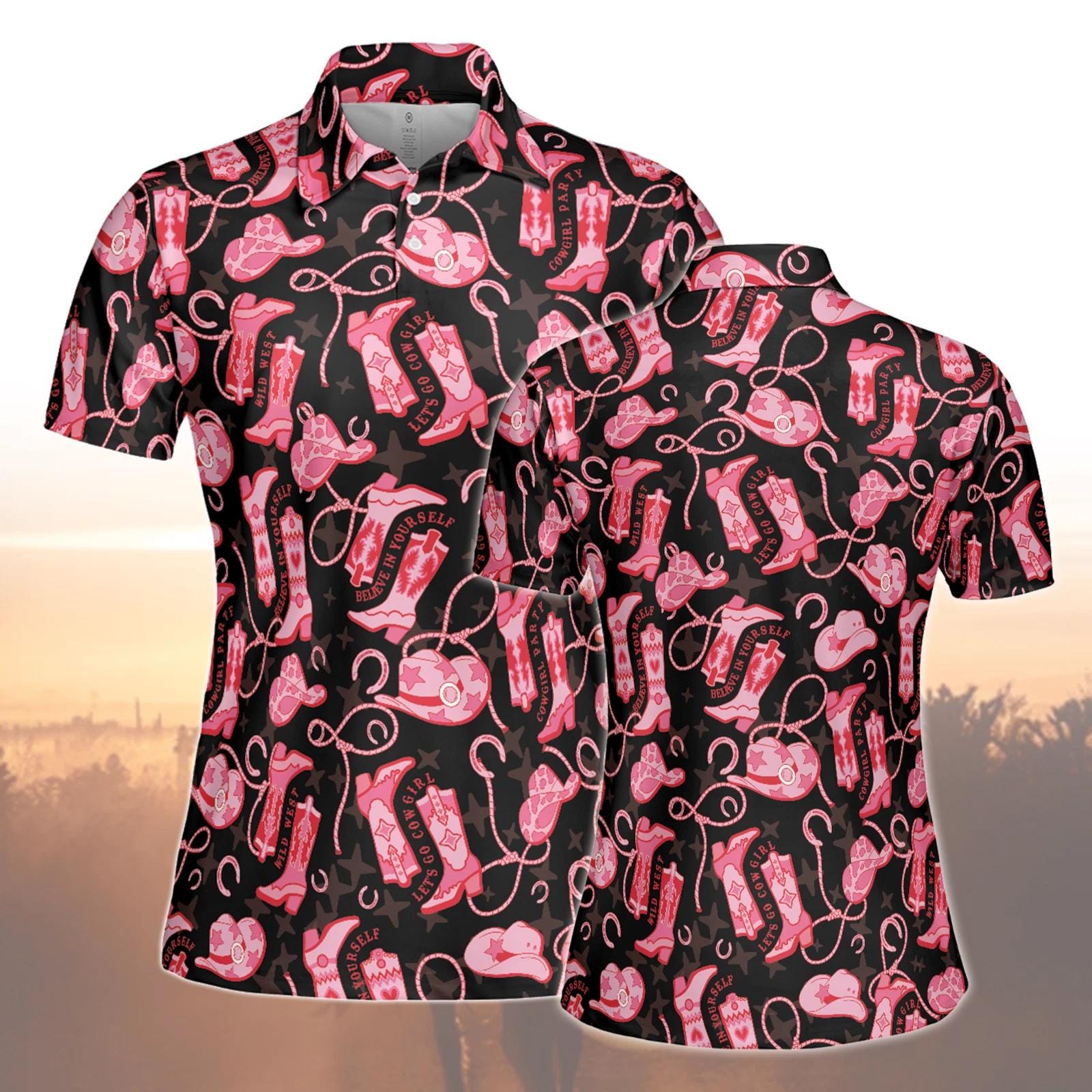 Western Cowgirl Golf Polo Shirt, Western Lover Golf Women Polo, Howdy Desert Cactus Country Golf Team Polo, Matching Western Golfer Gift