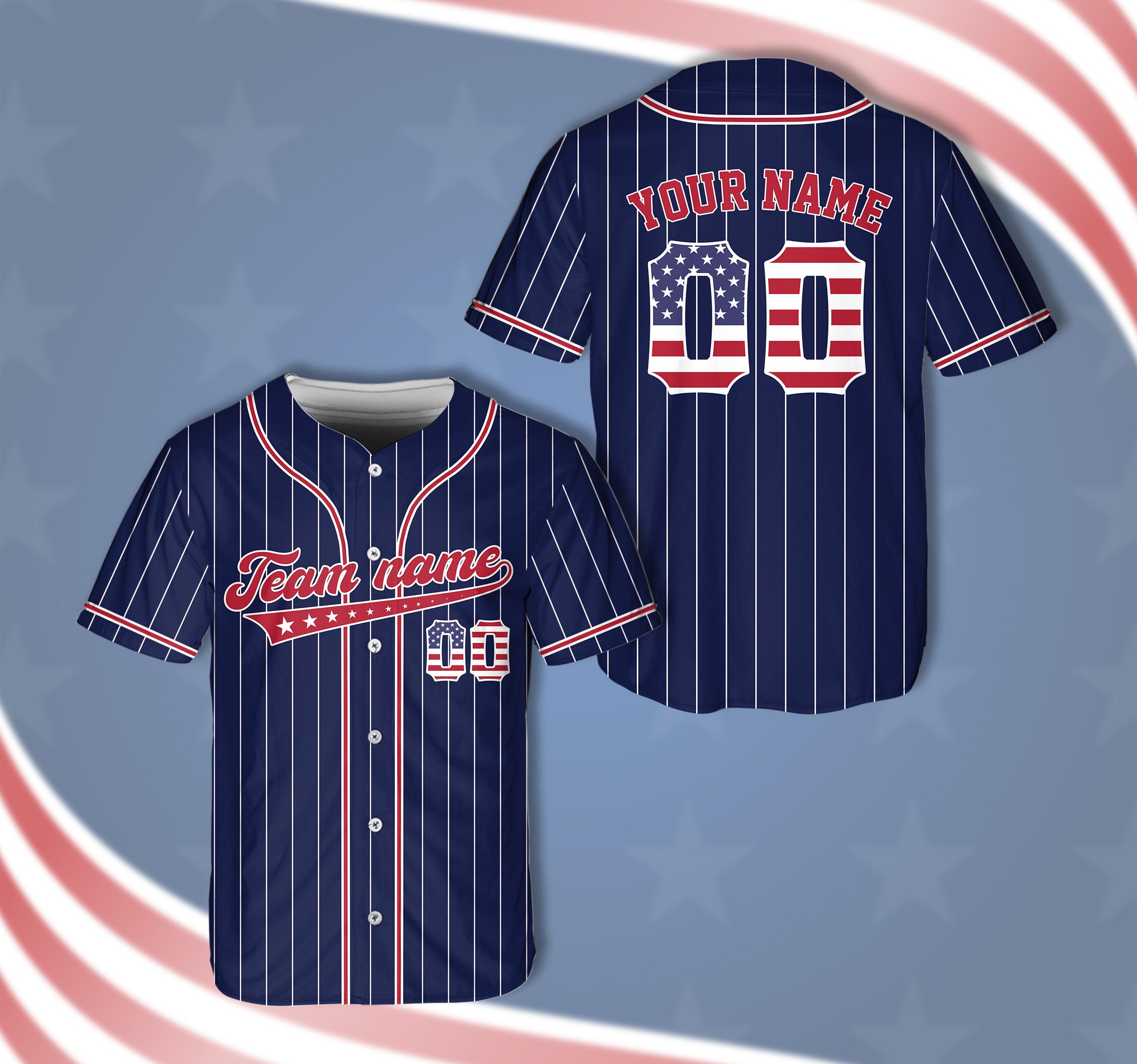 Personalized 4th of July Baseball Jersey, Custom America 250 Years 1776-2026 Jersey, Red White Blue Striped Shirt, Patriotic Button Up Shirt