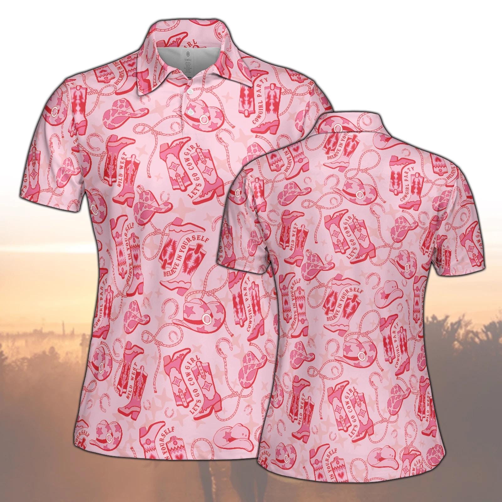 Western Cowgirl Golf Polo Shirt, Western Lover Golf Women Polo, Howdy Desert Cactus Country Golf Team Polo, Matching Western Golfer Gift